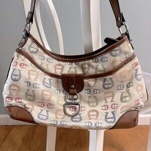 Etienne Aigner Vintage 1992 Shoulder Brown Trim Cream with A Stitching in pastel